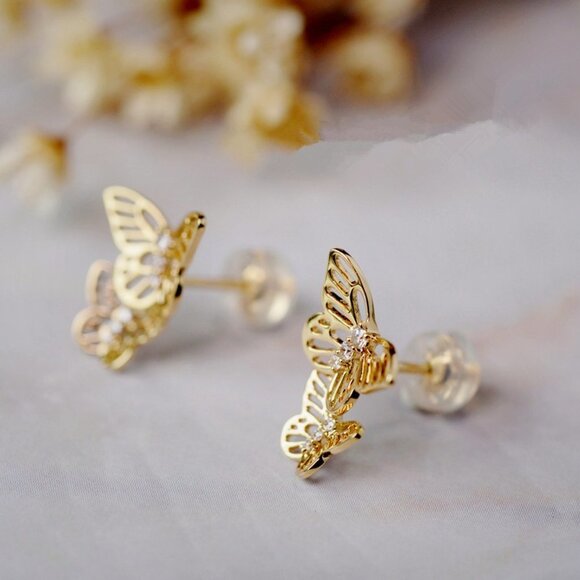 🎀 18K Gold Plated Jewelry Micro CZ Studs Earrings for Women, HA4504 - Picture 2 of 7